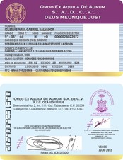 Credencial masonería verde, roja, negra y blanca